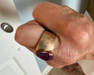 #124 - 550.00 - Lady large band ring with pear amethyst 14kt gold tested -cant read marks- size 7 - 9.83gr