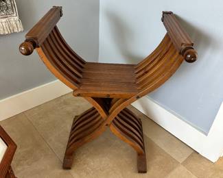 #108 - $ 200.00 each - Vintage Italian Savonarola Campaign chair, 3 available. 28H x 23W x 19D for two of them 28H x 23W x 25D for the larger one