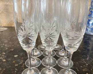 #68 - $50.00  - 11 - Vintage Bohemian  crystal champagne flutes  