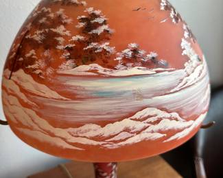 #46 - $140.00 - Cameo glass table lamp with winter scene 19H x 11W