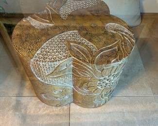 #48 - $150.00  -  Glass top ceramic base coffee table 16 1/2 H x 40 square