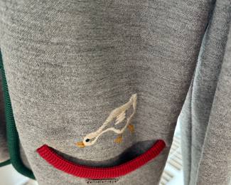 #135 - $32.00 - Grey wool sweater with ducks made in Auatria