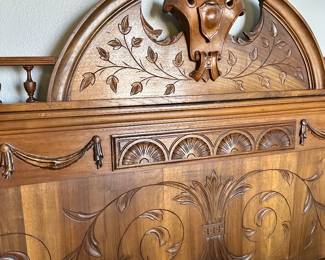 #63 - $700.00  - Belgian carved full size bed, head board 64H x 58W x 5D, foot board 41 1/2H x 58W x 5D (mattress included optional)
