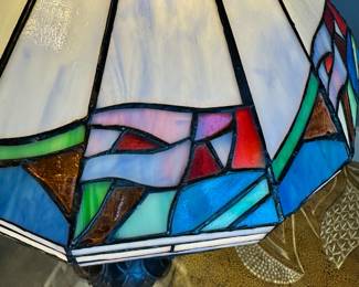#86 - $36.00  -  Stained glass lamp white with blue, green and red