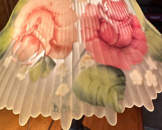 #41 - $50.00  -  Vintage frosted glass shade floral lamp 22H x 14 round