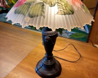 #41 - $50.00  -  Vintage frosted glass shade floral lamp 22H x 14 round