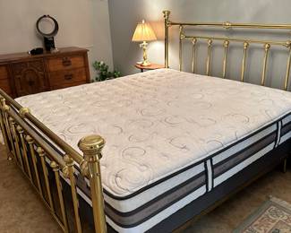 #33 - $400.00  -  Brass king bed 48H x 79W with mattress iSeriers by Serta (optional)