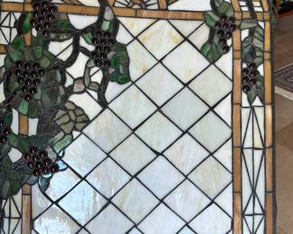 #38 - $90.00  -  Arched top stained glass with grapevines 30 1/2 x 22 1/2