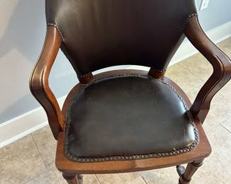 #64 - $90.00  -  Wood and leather side chair 36H x 24W x 22D made by Clemco desk company Chicago