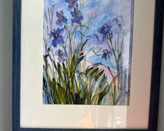#12 - $150.00  -Water color blue Irises signed Cindy Ice 21 x 17
