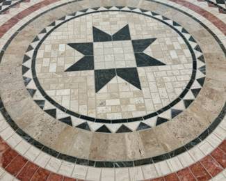 #11 - $300.00  - Made in Italy Mosaic High top table with cast Iron frame with 3 swivel stools 37H x 35 round, 41H x 24W