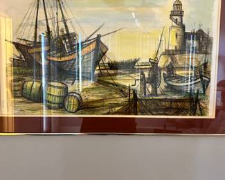 #61 - $75.00  -  Jacques Lalande hand drawn ship yard picture 29 x 21 1/2 - print 