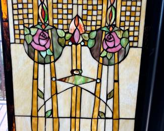 #37 - $75.00  -  Stained glass with roses 24 x 18