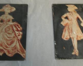 Vintage art plates on wood 