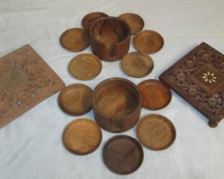 Wooden coasters and carved hot plate protectors 