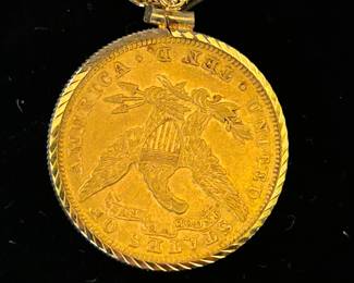 1885 US $10 Gold Coin on 14K Gold Rope Chain in Immaculate Condition