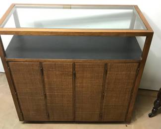 MCM Dry Bar Unit with Glass Top and Storage Underneath