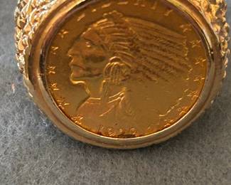 1929 US $2.5 Gold Coin on Gold Nugget Ring