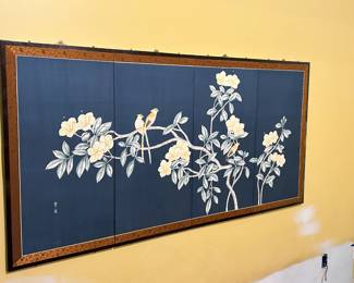 Vintage Asian Silk Screen 4 Panel Hand Painted 72.5" x 36"