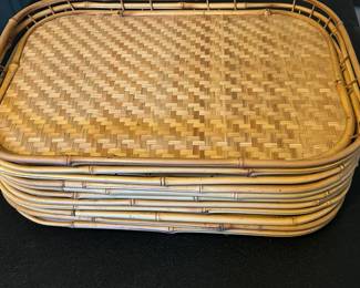 Vintage Bamboo Serving Trays Rattan Wicker Trays