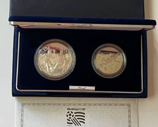 1994 World Cup USA Commemorative Proof Silver Dollar and Half Dollar with Original Mint Box and COA