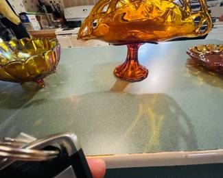 Amber Carnival Glass Fruit Stand