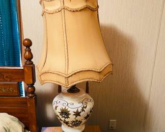 Rare Carl Falkenstein Iridescent Glass Lamp with Bronze Start Flowers MCM