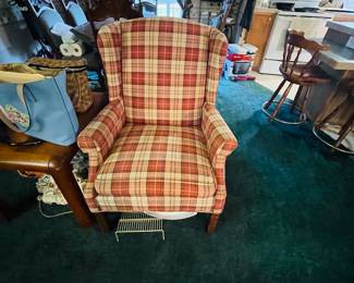 Plaid Wing Back Chair