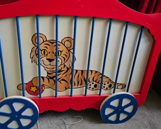 Very Cute Wood Toy Box, Circo Tiger Cage, Rolls,  36"W x 18"D x 26"H