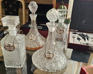 Liquor Decanters with Chain Labels