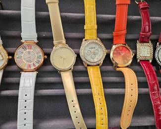 Yellow Vintage Kessaris Ladies Watch. Iridescent Face with Rhinestone Bezzel. Rhinestones Around Edge