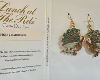 Lunch at The Ritz “Turkey” Earrings with Menu Card