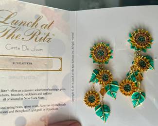 Lunch at The Ritz “Sunflowers “ Earrings with Menu Card