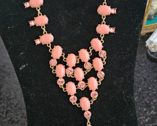 Suzanne Somers Pink Rhinestones & Cabochons Bib Necklace 