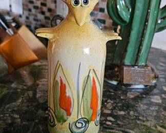 Artisan Hand Painted Pottery Decanter/Curet Rooster
