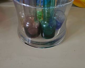 Vintage MCM Circleware Coloful Shot Glasses & Glass Chiller | 