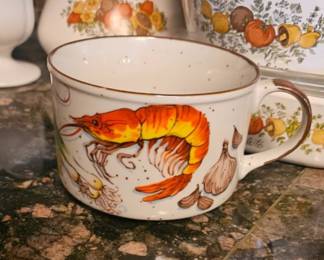 Vintage DH Holmes Shrimp Gumbo Soup Cup Chowder Mug 14 oz Bright Vegetable Graphics Speckled Stoneware MCM Ceramic Beverage Bowl
