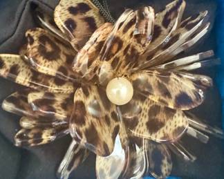 Lucite “Cheetah Print Flower” Pin by Rara Avis by Iris Apfel