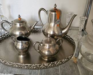 Vintage Metawa Holland Pewter Tea/Coffee Set with Serving Tray