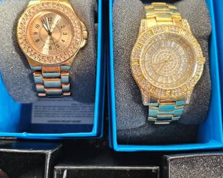 QVC “Curations” Gold-tone Watch with Crystal Bezel & Victoria Wieck Gold-tone Watch #B9825