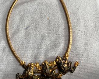 Vintage Gold Tone Frog Necklace