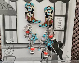 Lunch at The Ritz “Cowboy Boot” Earrings on Menu Card