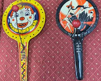 Assorted Tin Litho Noisemakers (Clown and Witch)