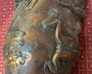 Wooden Lid with Frogs