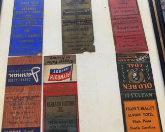 Old High Point, N.C. Advertising Matchbooks (Elwood Hotel, Wright-Cline Shop, Garland Motors, Jockey Club and more)