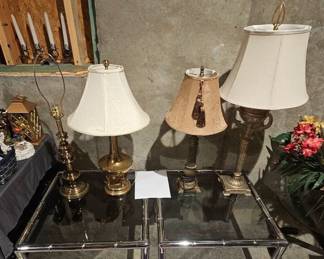 Brass lamps and Bamboo like 70's end tables