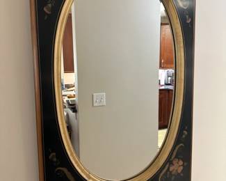 Lot 21 - $200 - Ethan Allen Hand Decorated Black Hitchcock Style Dresser Wall Mirror 24" x 36”