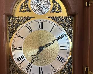 Lot 10 - $375 - **smaller size** Vintage Tempus Fugit ("time flies") Grandmother Clock.  Chimes on the quarter hour.  16"w 11"d 72"h.  Great gift.