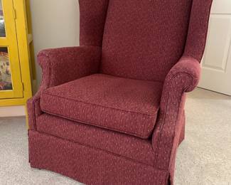 Lot 7 - $400/pair - Pair (2) of wingback chairs, each 27"w 28"d 41"h.  Scroll forward for close up photo of fabric.