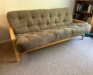 Lot 27 - $400 - Futon with 10” Innerspring  Mattress, made in USA by Standard Mattress  July 2015.  Smoke and pet free home. Rarely if ever used.   Full size mattress 54 x 75”.  